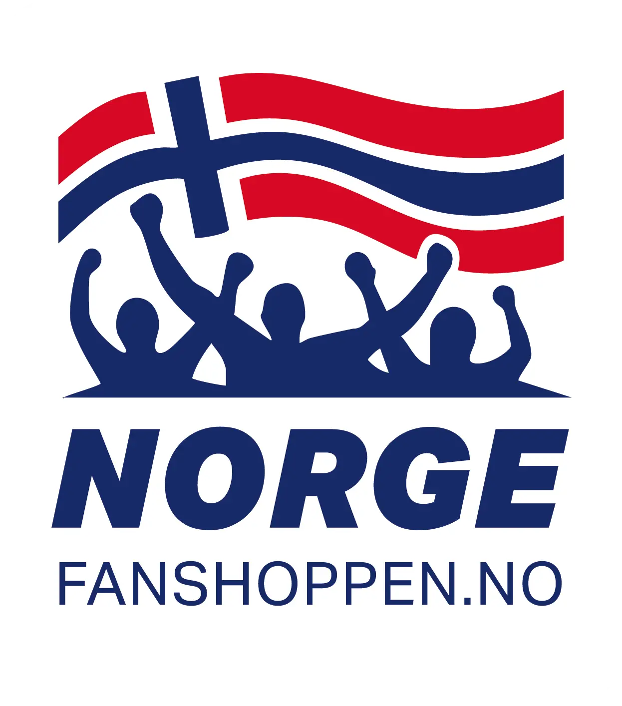 Fanshoppen.no Norge logo med jublende supportere og vaiende norsk flagg