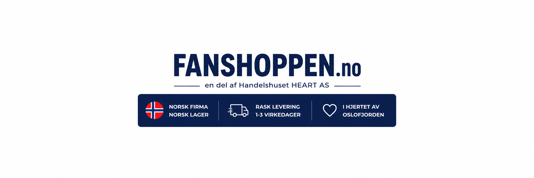 Fanshoppen.no logo for norsk nettbutikk med supporterutstyr, fanutstyr og fanartikler i rødt, hvitt og blått