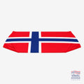 Fanshoppen Norge car hood cover with Norway flag design, red with blue and white cross.