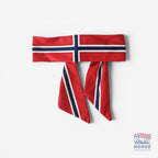 Fanshoppen Norge red headband with Norwegian flag design and tie closure, perfect for sports fans.