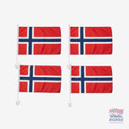 Fanshoppen Norge 4pk Norwegian car flags, red with blue and white cross design, for displaying national pride.