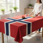 Fanshoppen Norge large Norwegian flag, 1.4x2m, red, white, and blue, with hanging solution for events or decoration.