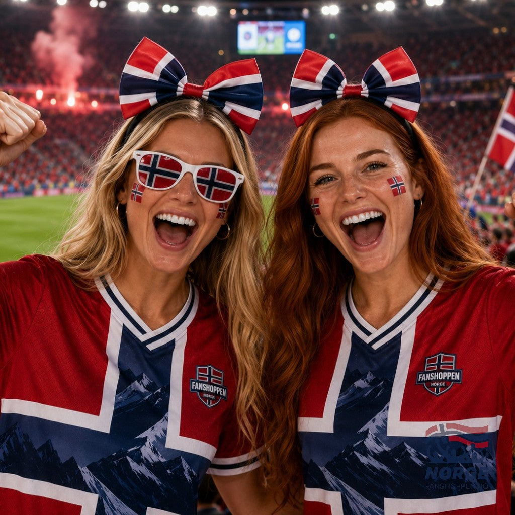 Fanshoppen Norge headband with a large red, white, and blue bow featuring the Norwegian flag design.