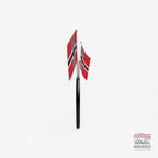 Fanshoppen Norge headband with two Norwegian flags attached to flexible springs. Red, white, and blue flags.