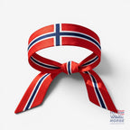 Fanshoppen Norge red headband with Norwegian flag design and tie detail.