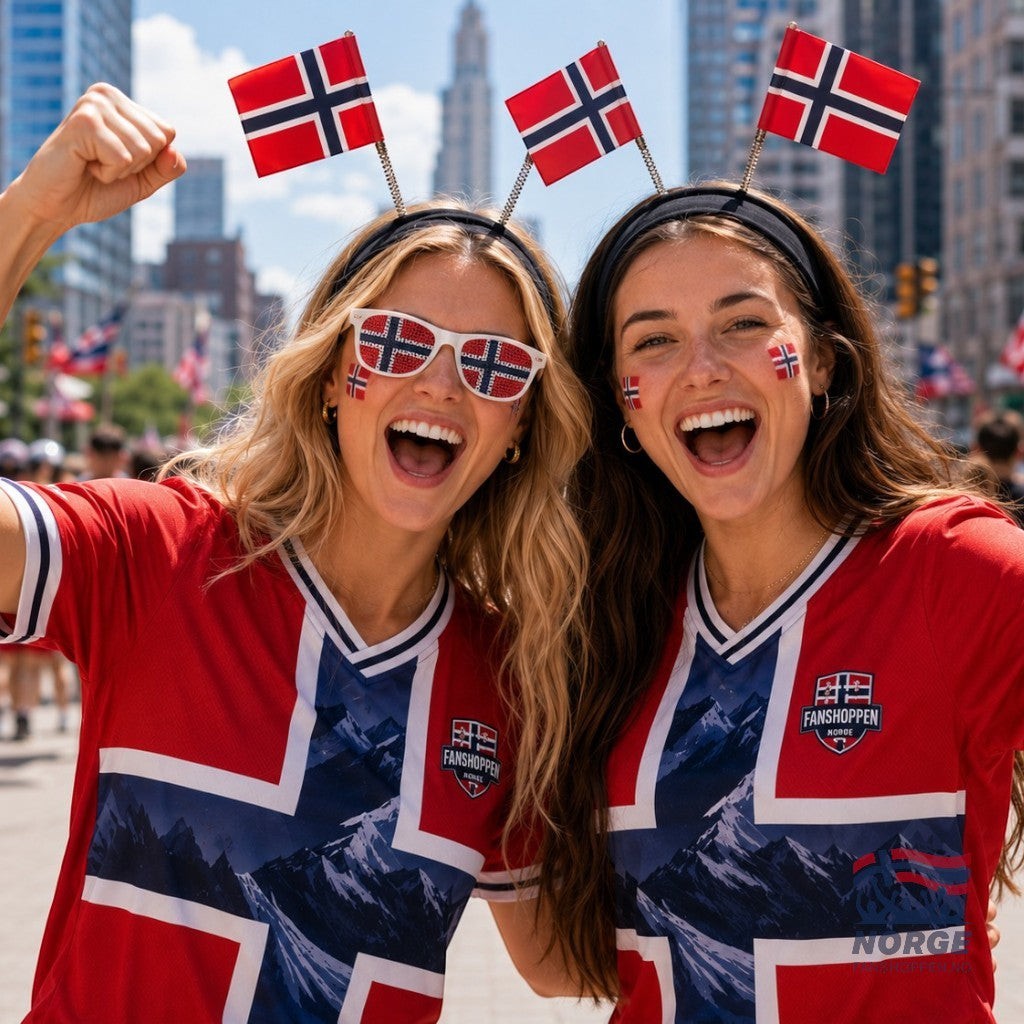 Fanshoppen Norge black headband with two Norwegian flags attached. Perfect for showing national pride.