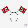 Fanshoppen Norge headband with two Norwegian flags, featuring a red, white, and blue embroidered band.