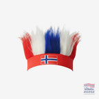 Fanshoppen Norge red headband with faux hair in red, white, and blue, featuring the Norwegian flag.