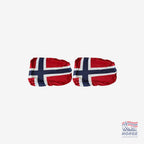 Fanshoppen Norge car side mirror covers featuring the Norwegian flag, red, white, and blue design.