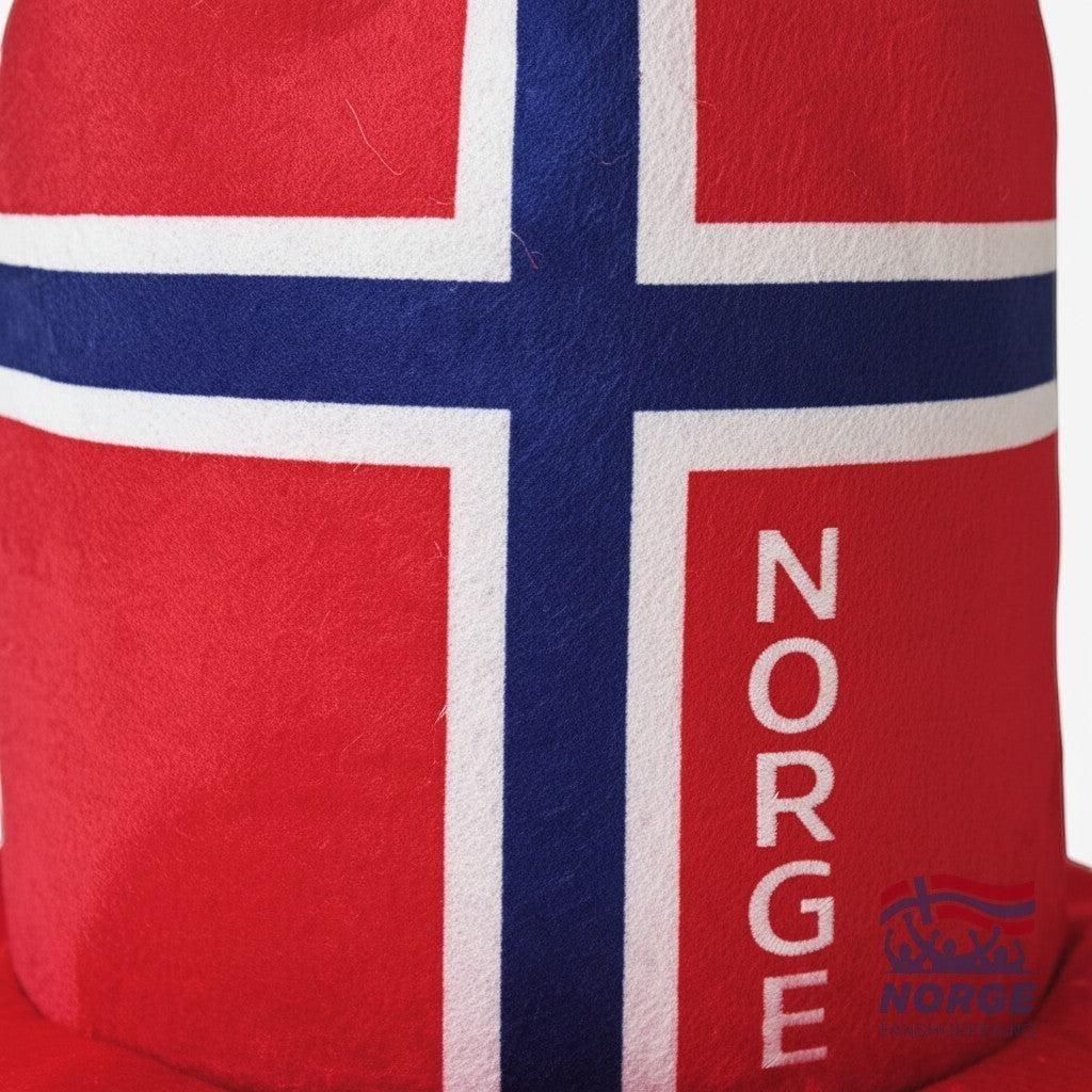 Fanshoppen Norge red top hat with Norwegian flag design and "NORGE" text. Soft material, high crown.